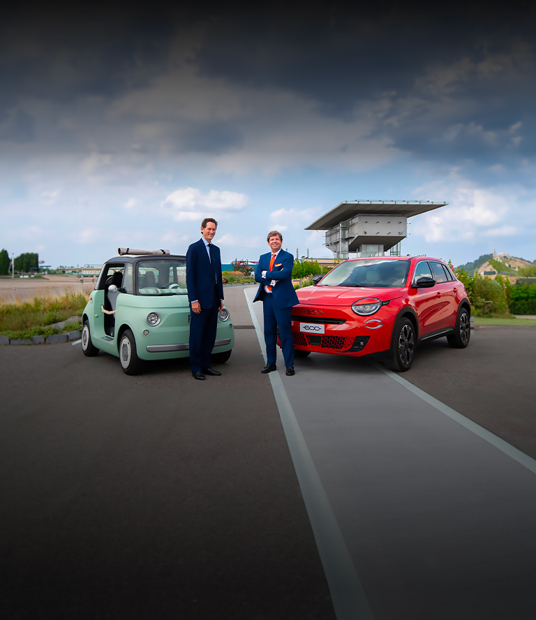 The 2023 Fiat being driven at speed off-road in snow, with clouds of snow obscuring its wheels.